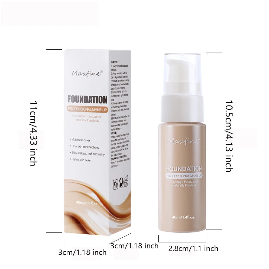Base de maquillaje líquida MAXFINE: resistente al agua, al sudor y de cobertura total (30 ml)
