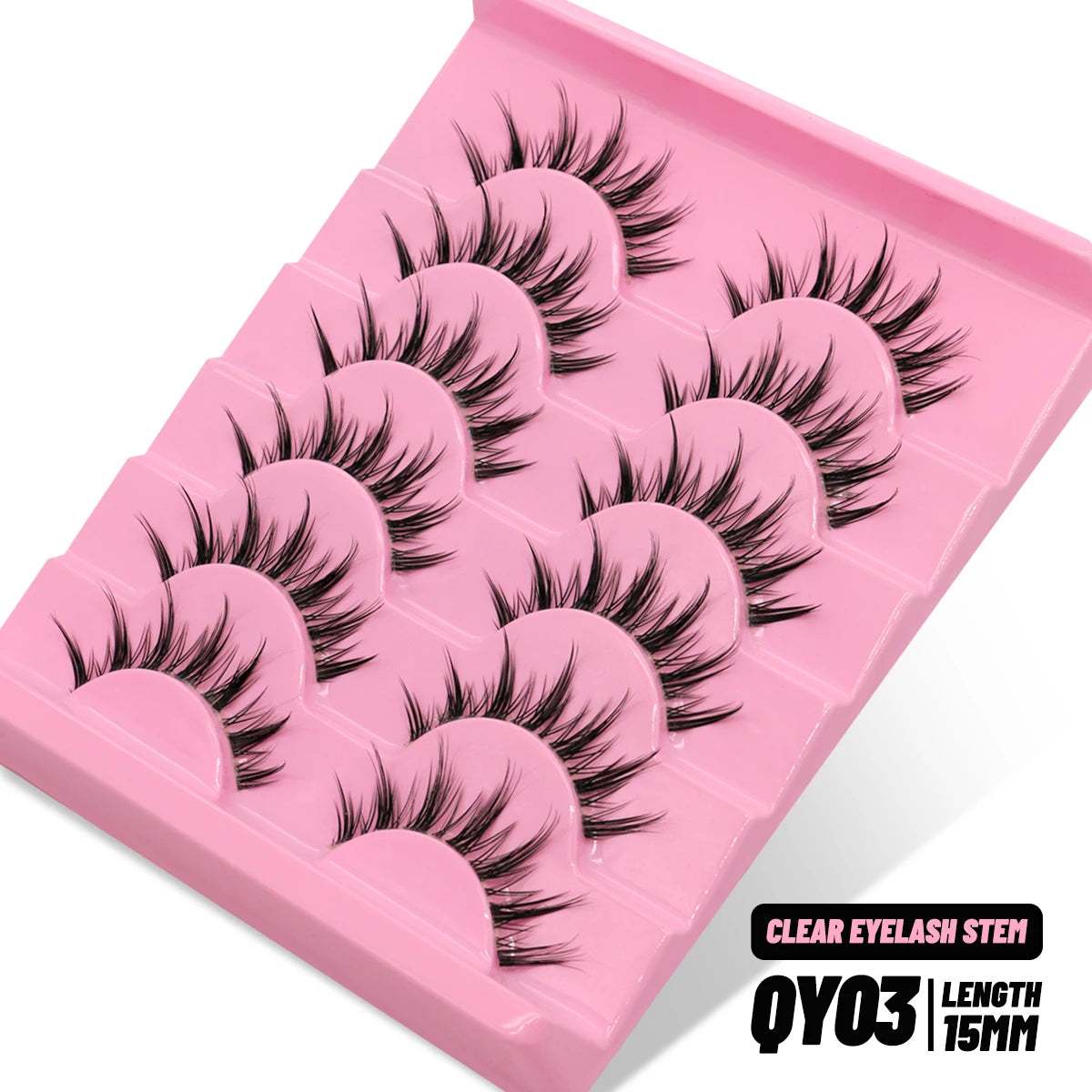 GROINNEYA Cat Eye Wispy Lashes – 5/6 Pairs Clear Band Natural 6D Eyelash Extensions