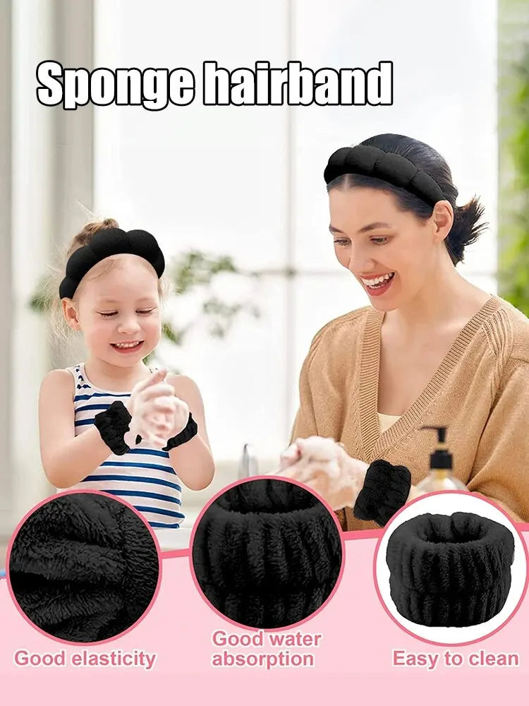 LuxuryGlow Soft Cloud Hair Band Set – 3pcs Fluffy Headbands for Makeup & Skincare
