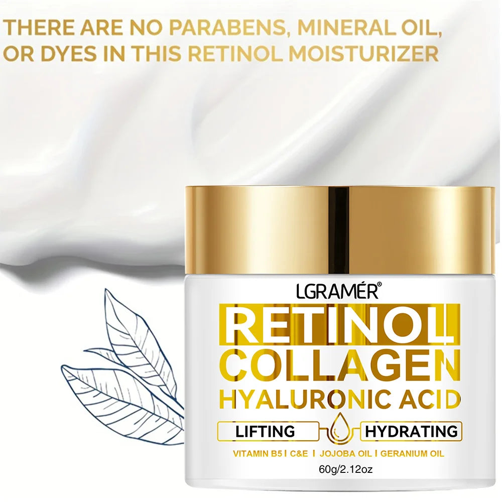 Crema facial con colágeno y retinol LGRAMER: hidratante antiarrugas con ácido hialurónico para hombres y mujeres