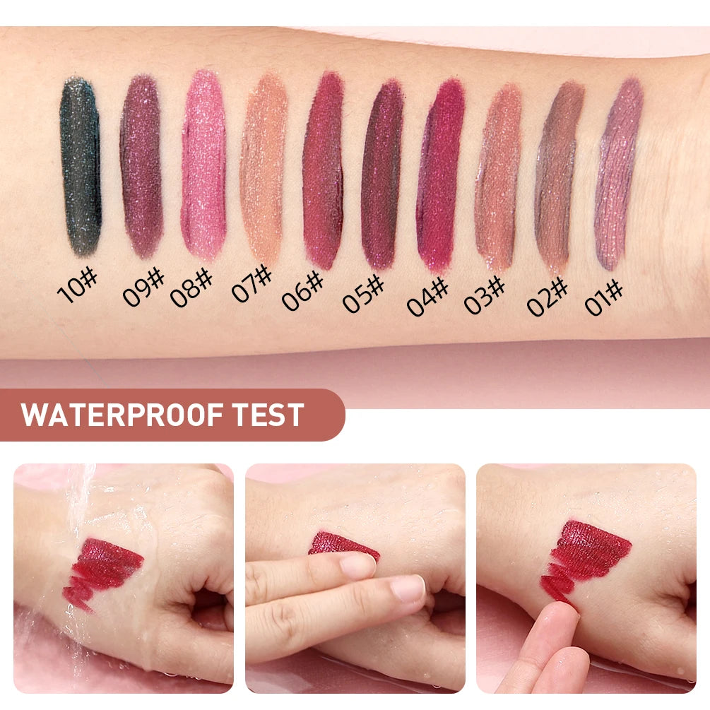 Brillo de labios con brillo de diamante QIBEST: resistente al agua, duradero y brillante.