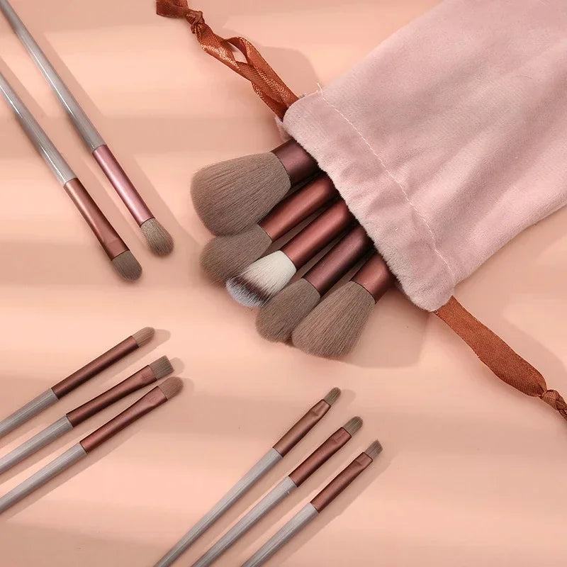 Juego de 13 brochas de maquillaje para mujer, para sombra de ojos, base, colorete, herramientas de maquillaje suaves, bolsa de belleza