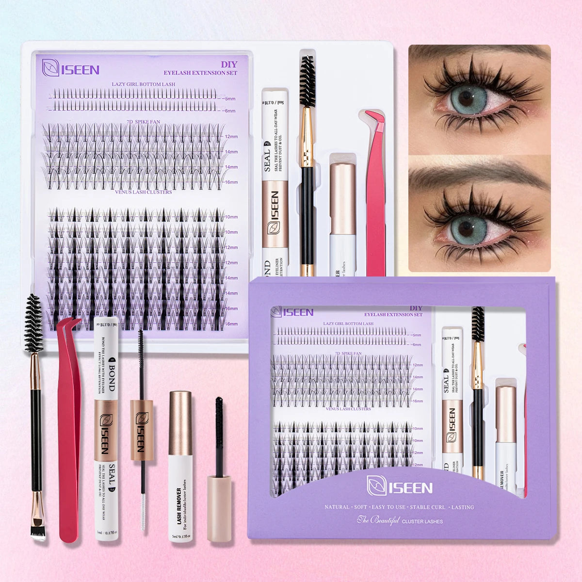 ISEEN DIY Lash Extension Kit – Mixed Lash Clusters with Bond, Remover & Tools
