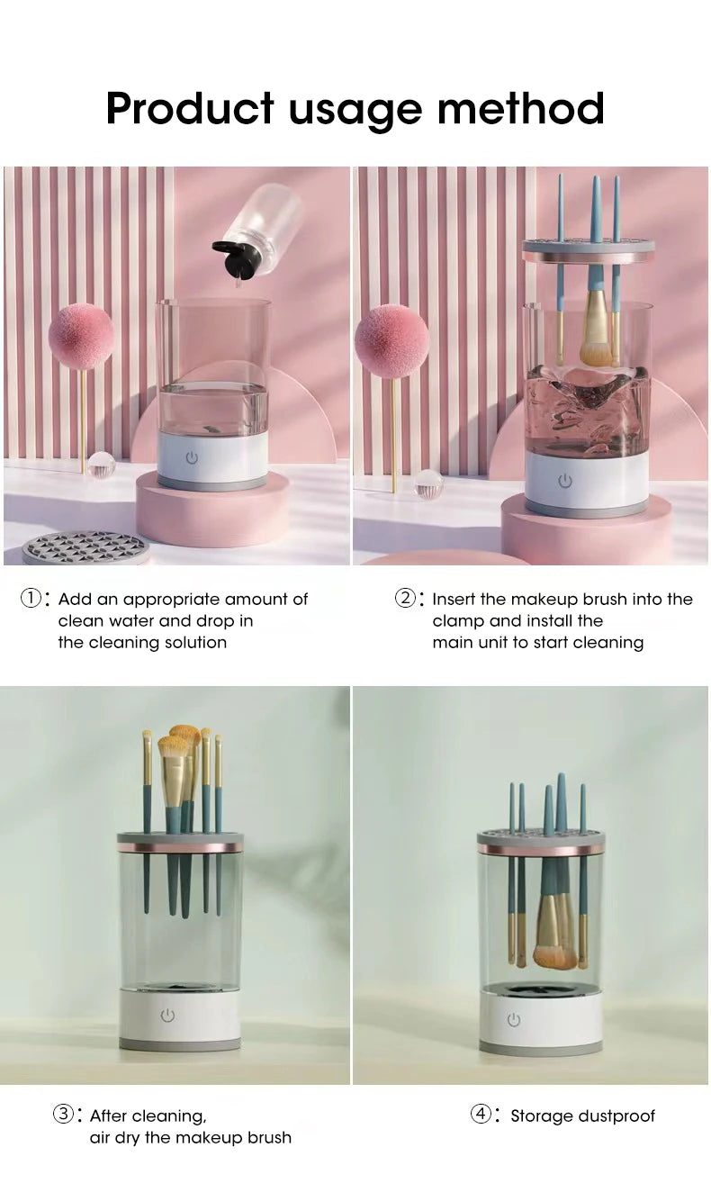 LuxuryGlow USB Electric Makeup Brush Cleaner – 3-in-1 Quick Drying & Cleaning Tool