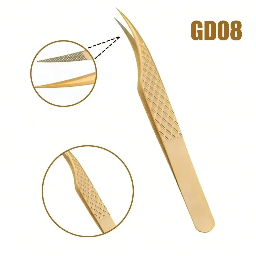 GEMERRY Fiber Tip Eyelash Extension Tweezer – High Precision Golden Tool