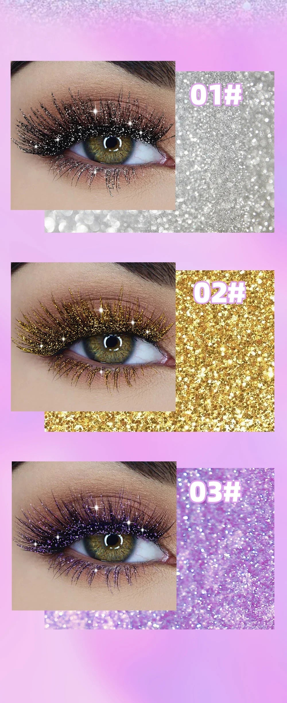 LuxuryGlow Diamond Purple Glitter Mascara – Curling, Volumizing & Sweatproof Shine