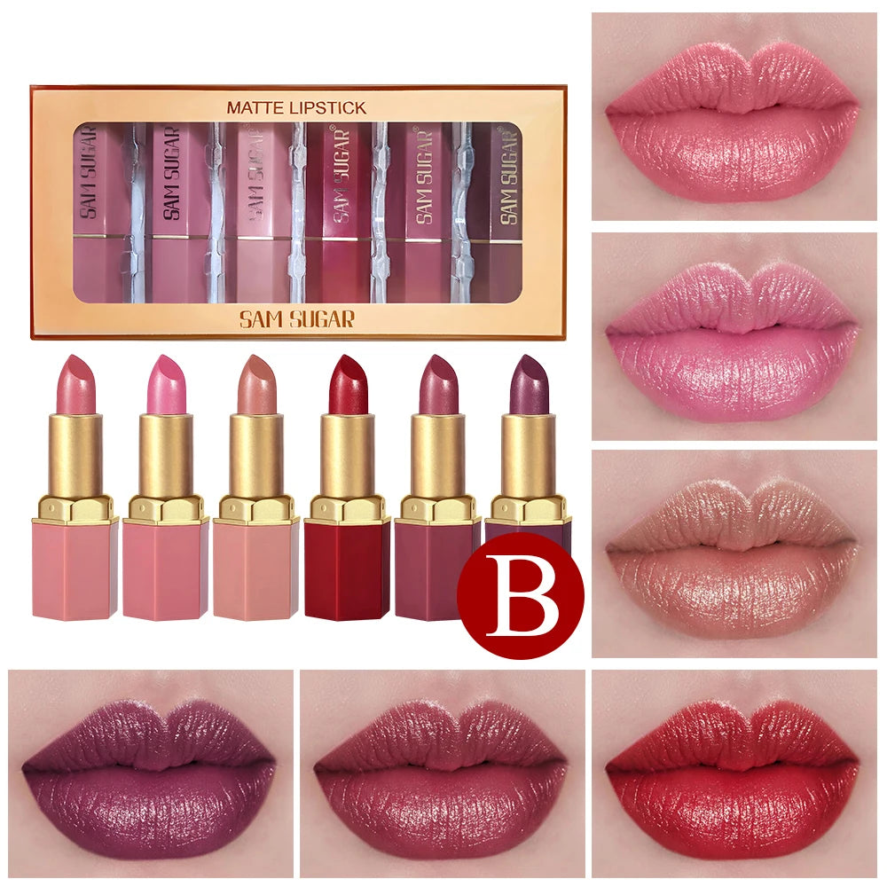 Set de labiales mate LuxuryGlow de 6 colores Gold Bar: textura aterciopelada y acabado perlado