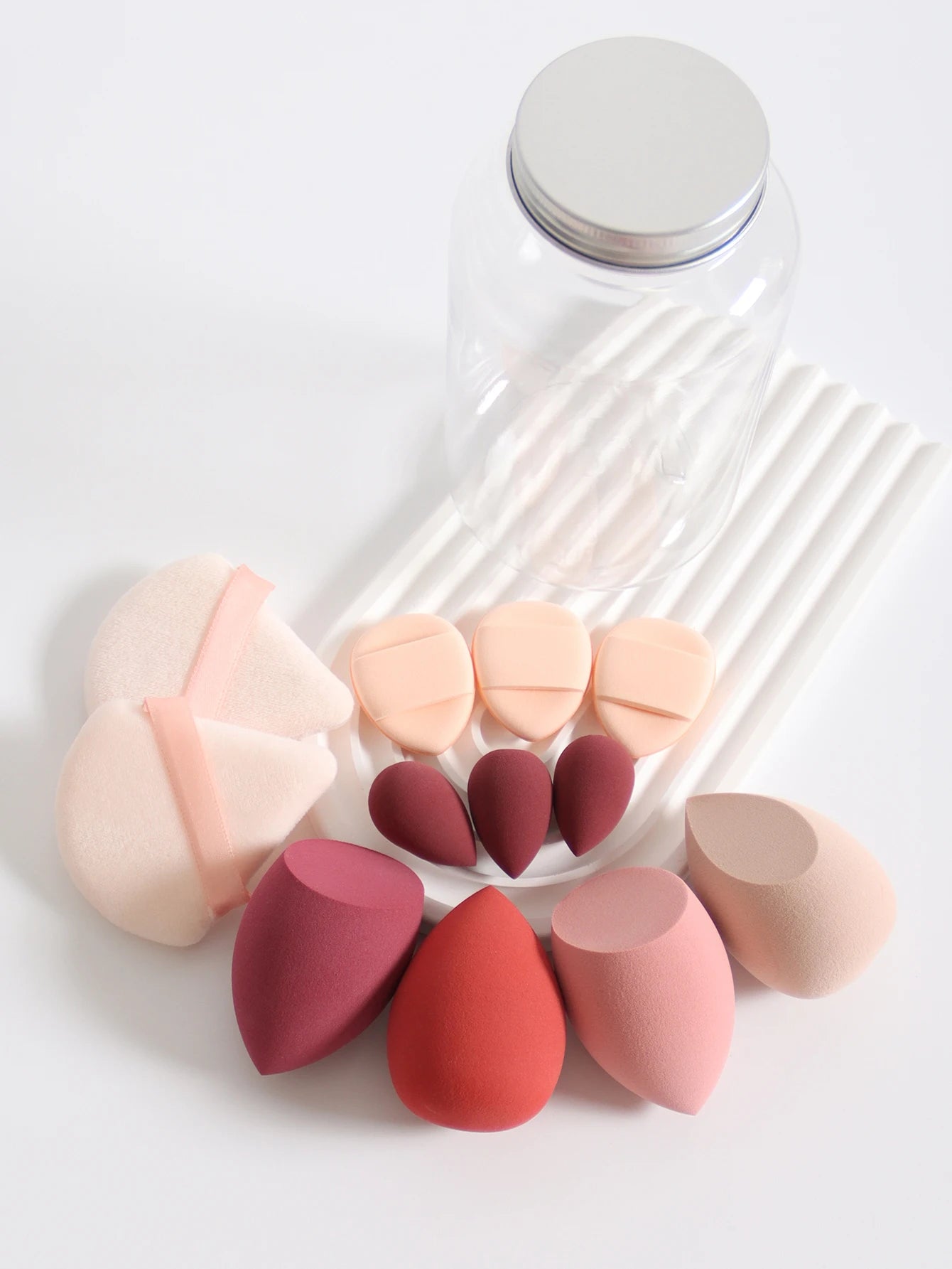 Esponjas de maquillaje de doble uso Luxury Glow, 12 unidades, con frasco de almacenamiento – Sin látex