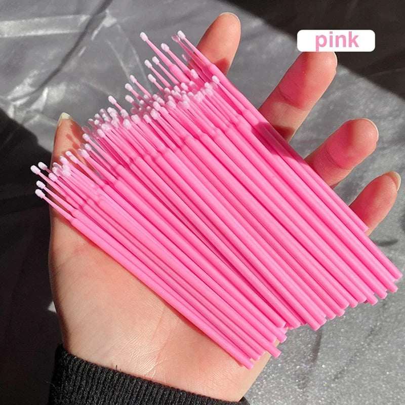 JPNPL MJ 100PCS Microcepillos para Pestañas – Hisopos de Algodón para Limpiar Extensiones de Pestañas