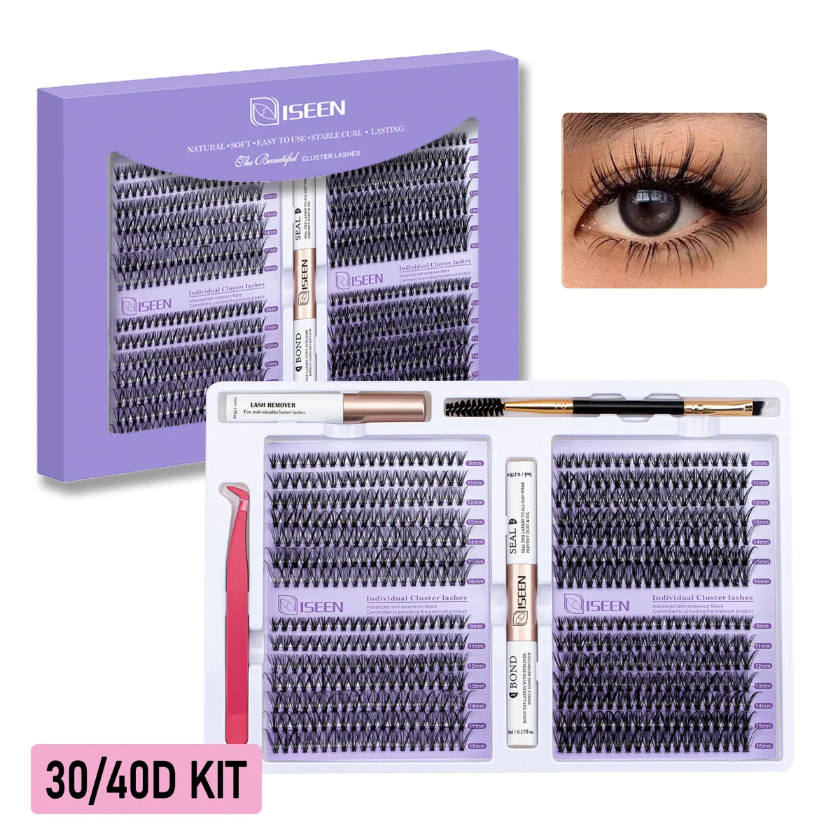 ISEEN DIY Lash Extension Kit – Mixed Lash Clusters with Bond, Remover & Tools