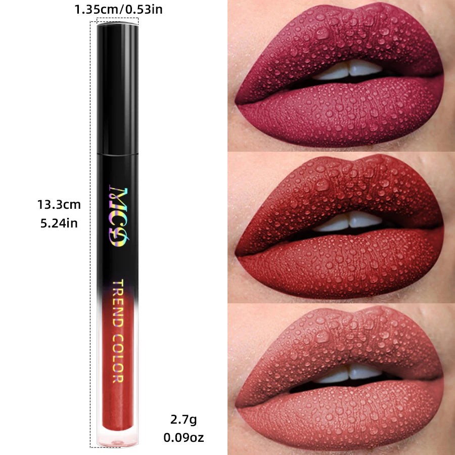 Brillo labial mate aterciopelado LuxuryGlow de 19 colores: labial líquido resistente al agua y de larga duración.