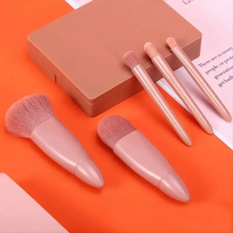 RELI 5-Piece Mini Travel Makeup Brush Set – Compact Cosmetic Brushes with Case & Mirror