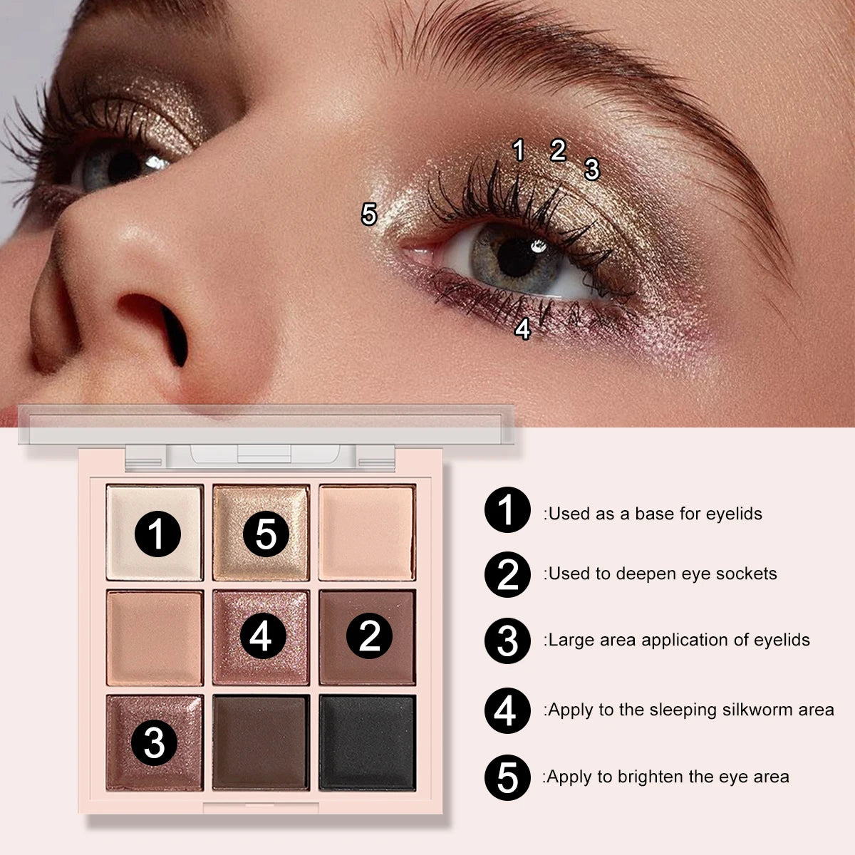 LuxuryGlow 9-Color Eyeshadow Palette – Matte, Shimmer & Glitter Milk Tea Shades | Waterproof, Long-Lasting Daily Makeup