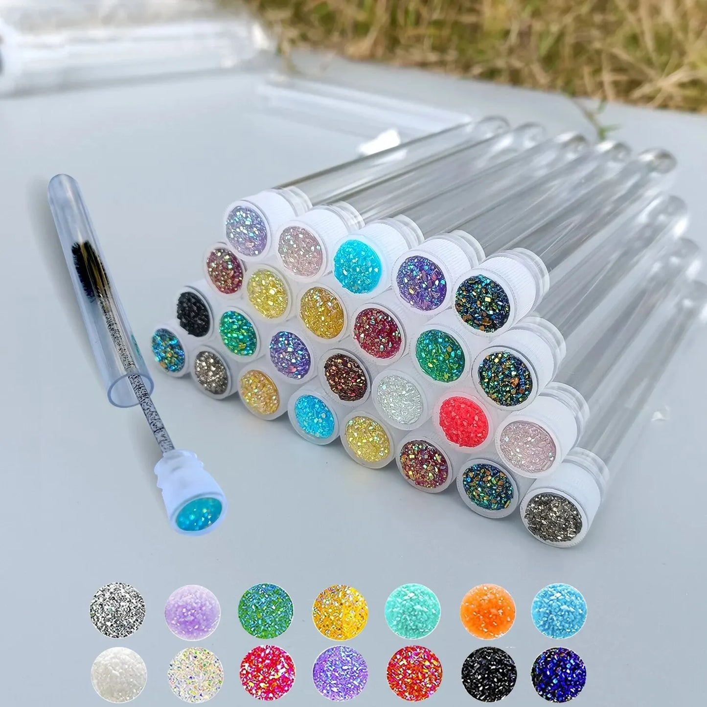 FOEONCO 50Pcs Reusable Diamond Eyebrow & Eyelash Brushes with Replaceable Heads