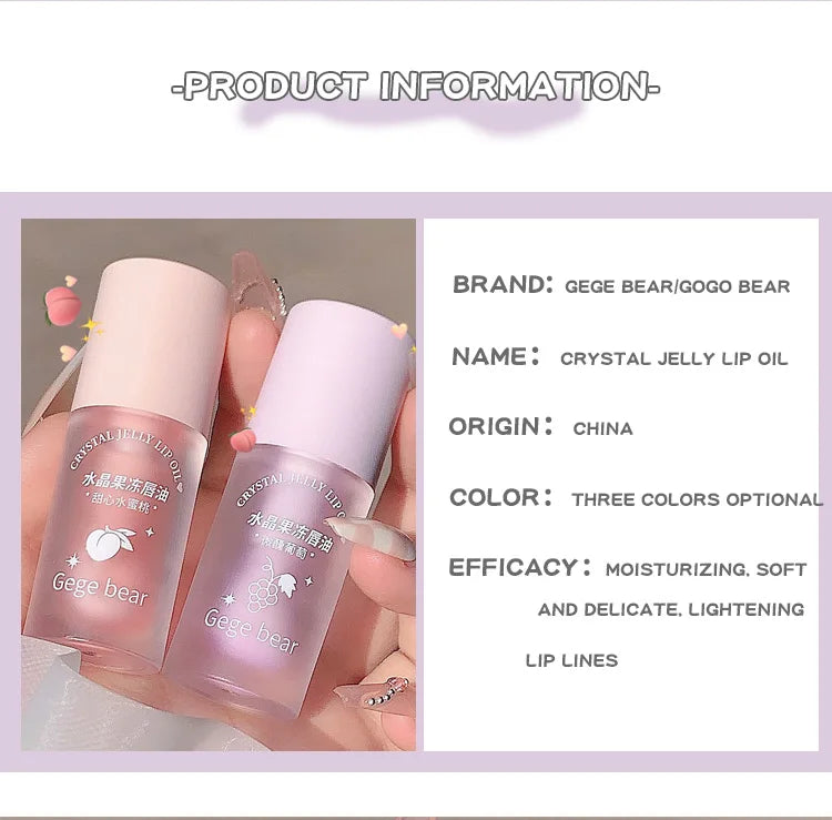 Aceite labial Crystal Jelly de Gege Bear: brillo hidratante de frutas para labios suaves y nutridos.