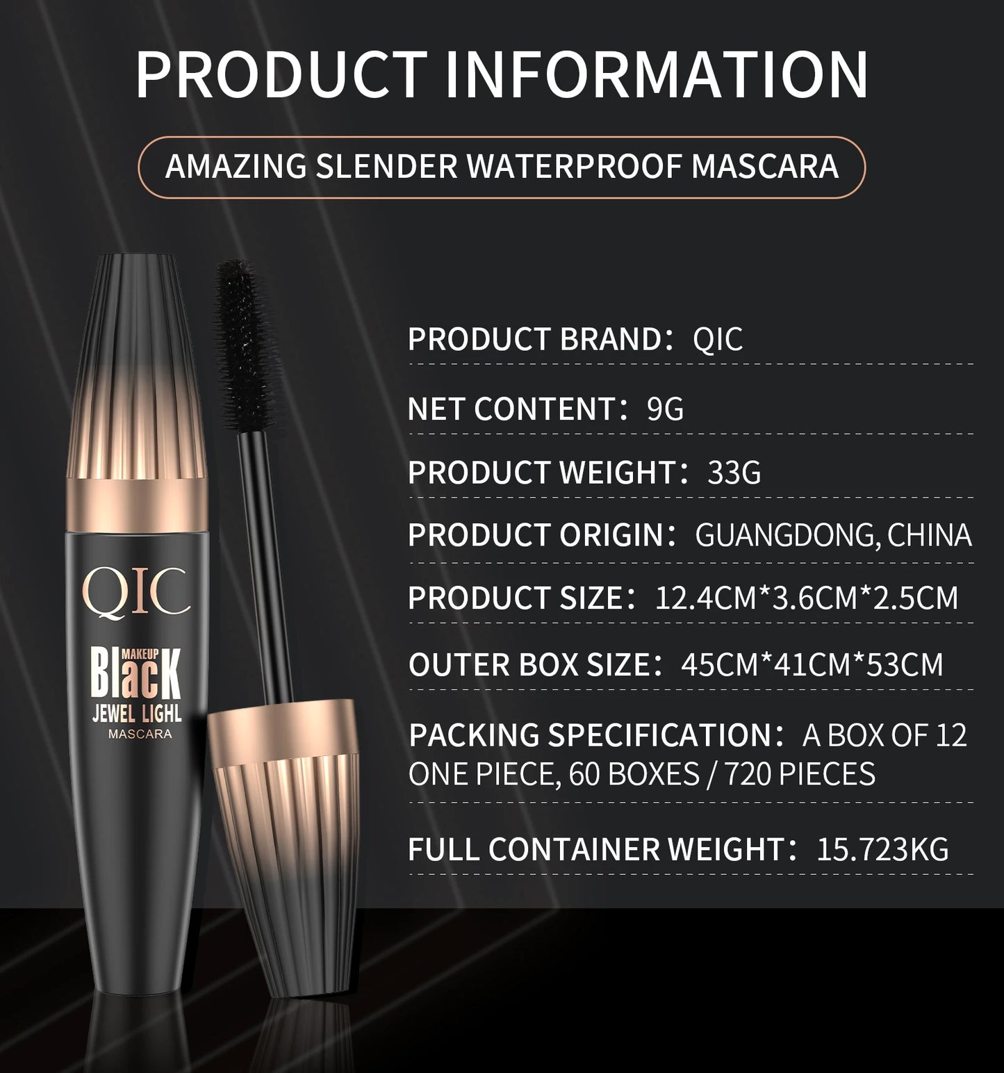 QIC 4D Waterproof Lash Mascara – Long-Lasting Curling & Thickening