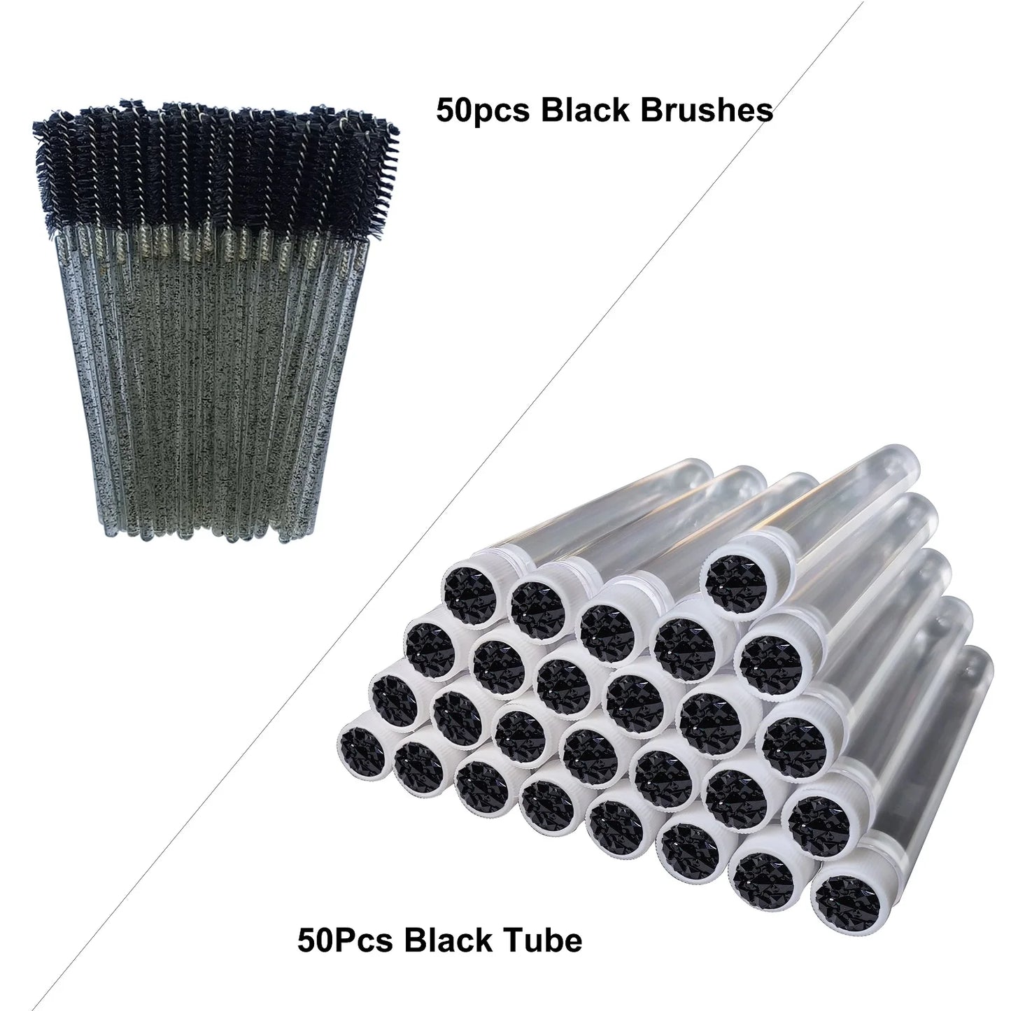 FOEONCO 50PCS Disposable Eyelash Brushes with Tubes – Mascara Wands & Spoolies