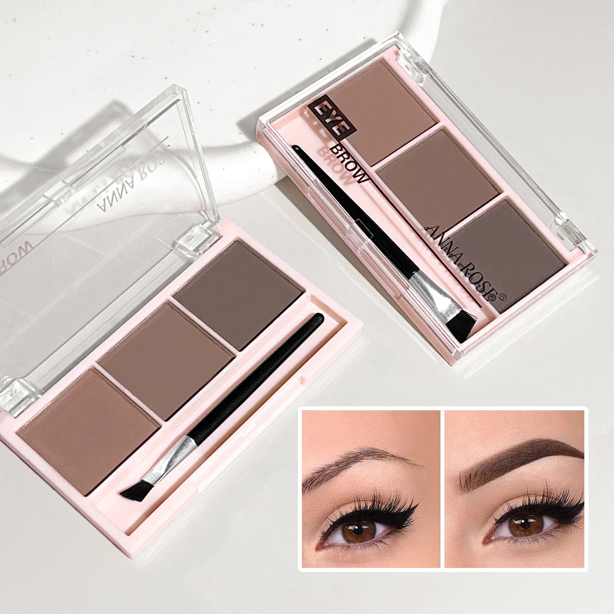 LuxuryGlow 3-Color Brow Powder Set with Brush — Long-Lasting, Natural, Easy-to-Wear Eyebrow Kit