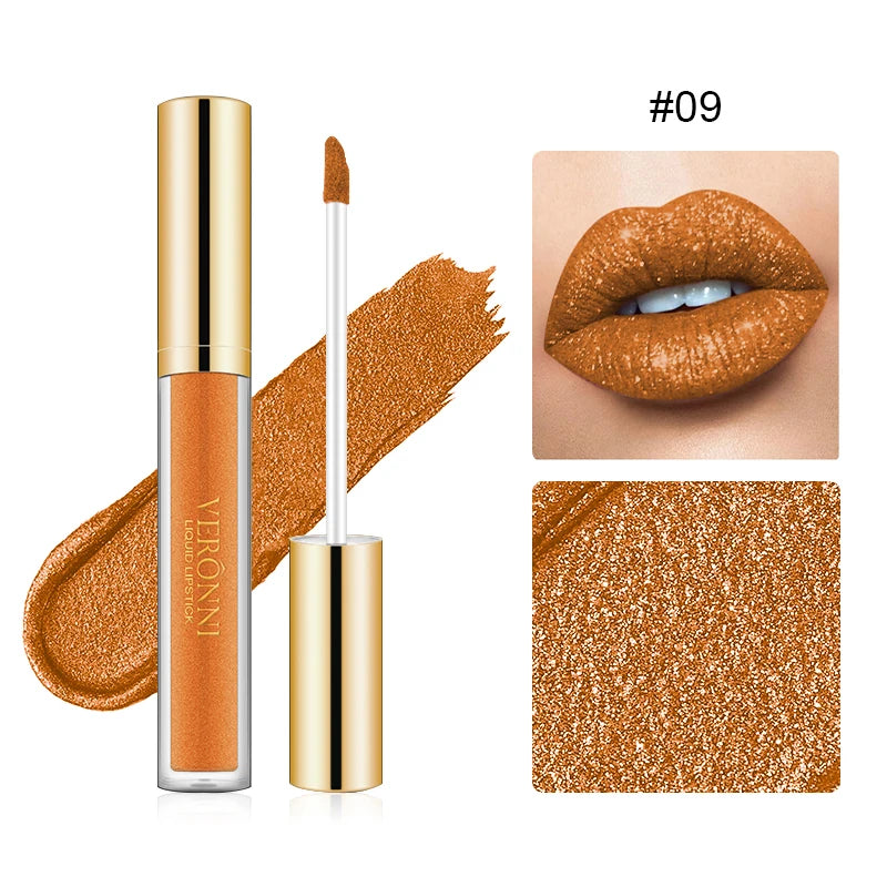 Set de labiales líquidos con purpurina LuxuryGlow de 15 colores: brillo labial duradero, resistente al agua y brillante.
