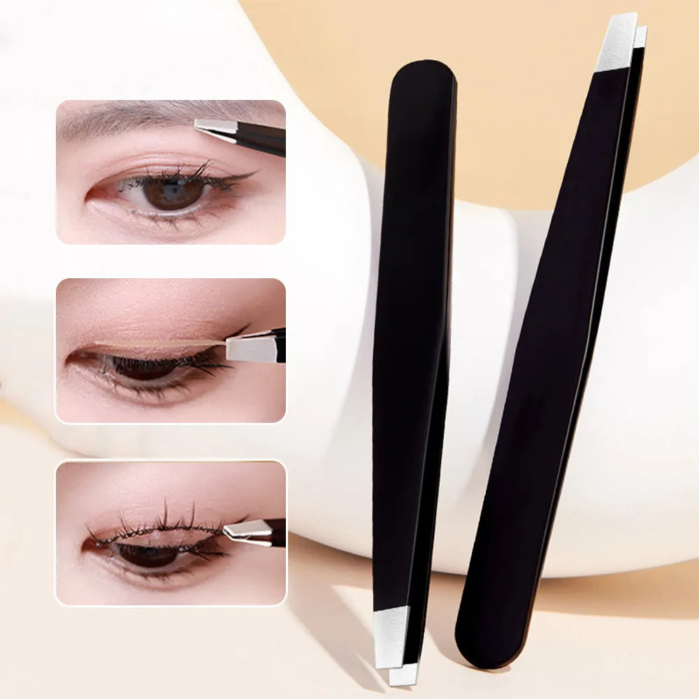 GECOMO Stainless Steel Eyebrow Tweezer – Slant & Flat Tip for Precision