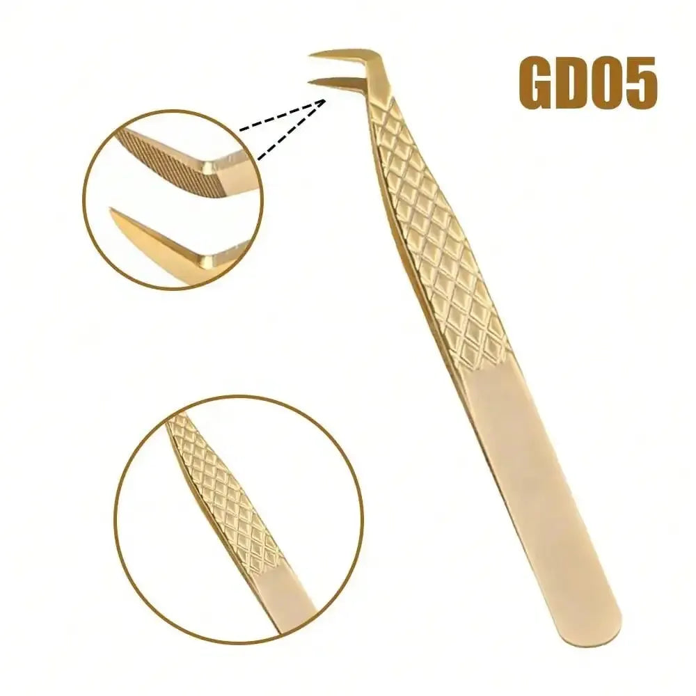 GEMERRY Fiber Tip Eyelash Extension Tweezer – High Precision Golden Tool