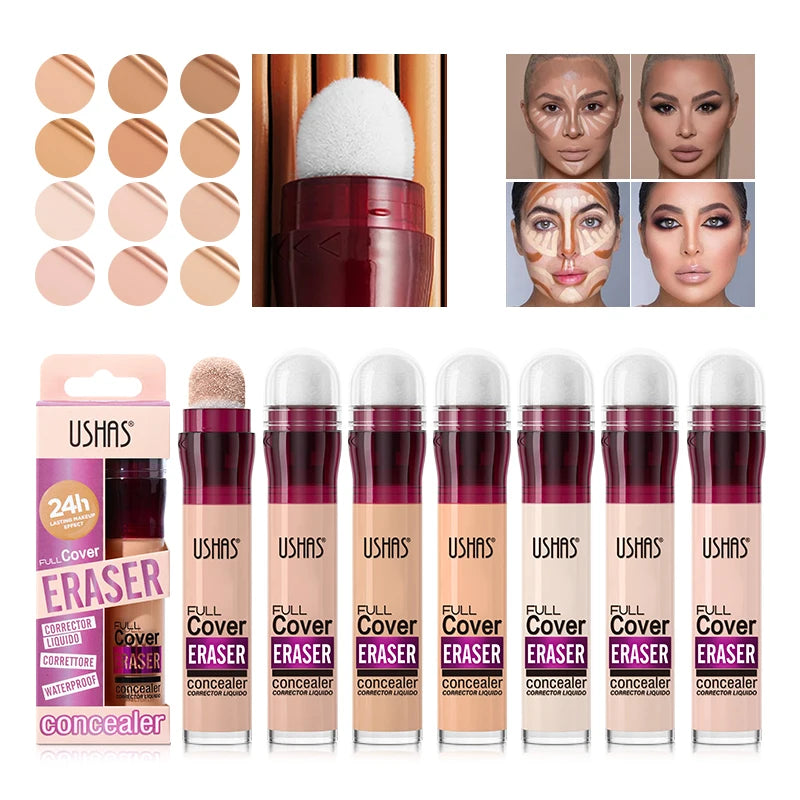 USHAS 12-Color Liquid Concealer with Rotating Sponge – Lightweight, Long-Lasting & Moisturizing Foundation