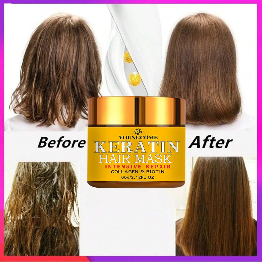 Mascarilla de aire YOUNGCOME con biotina, colágeno y queratina: acondicionador de nutrición profunda para cabello seco y dañado.