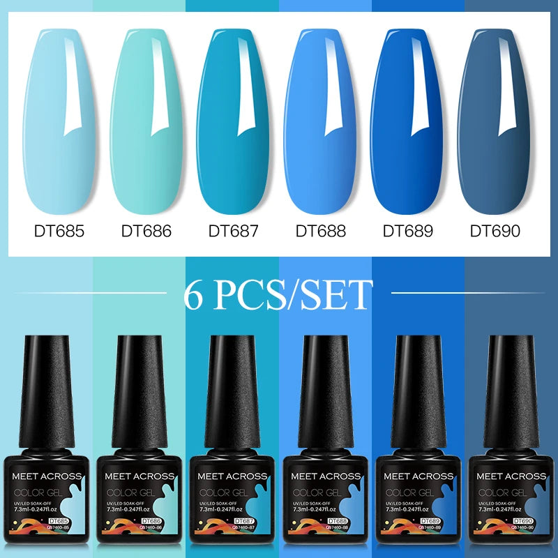 MEET ACROSS 6PC UV LED Gel Nail Polish Set – Soak Off Semi-Permanent Manicure Kit (7ml Each) C103