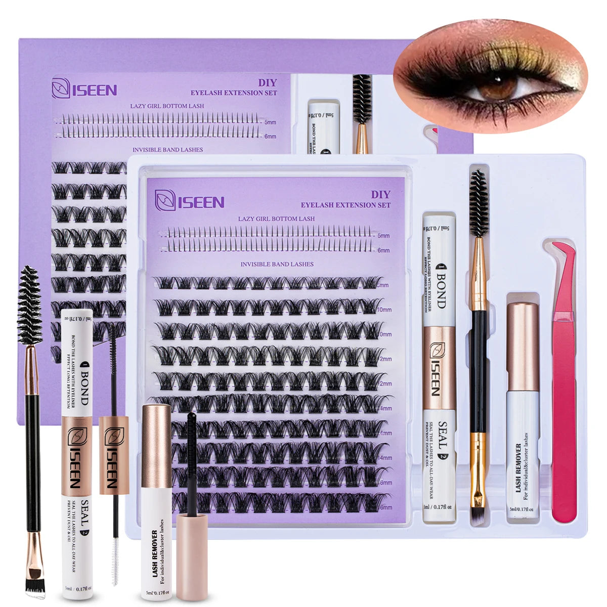 ISEEN DIY Lash Extension Kit – Mixed Lash Clusters with Bond, Remover & Tools