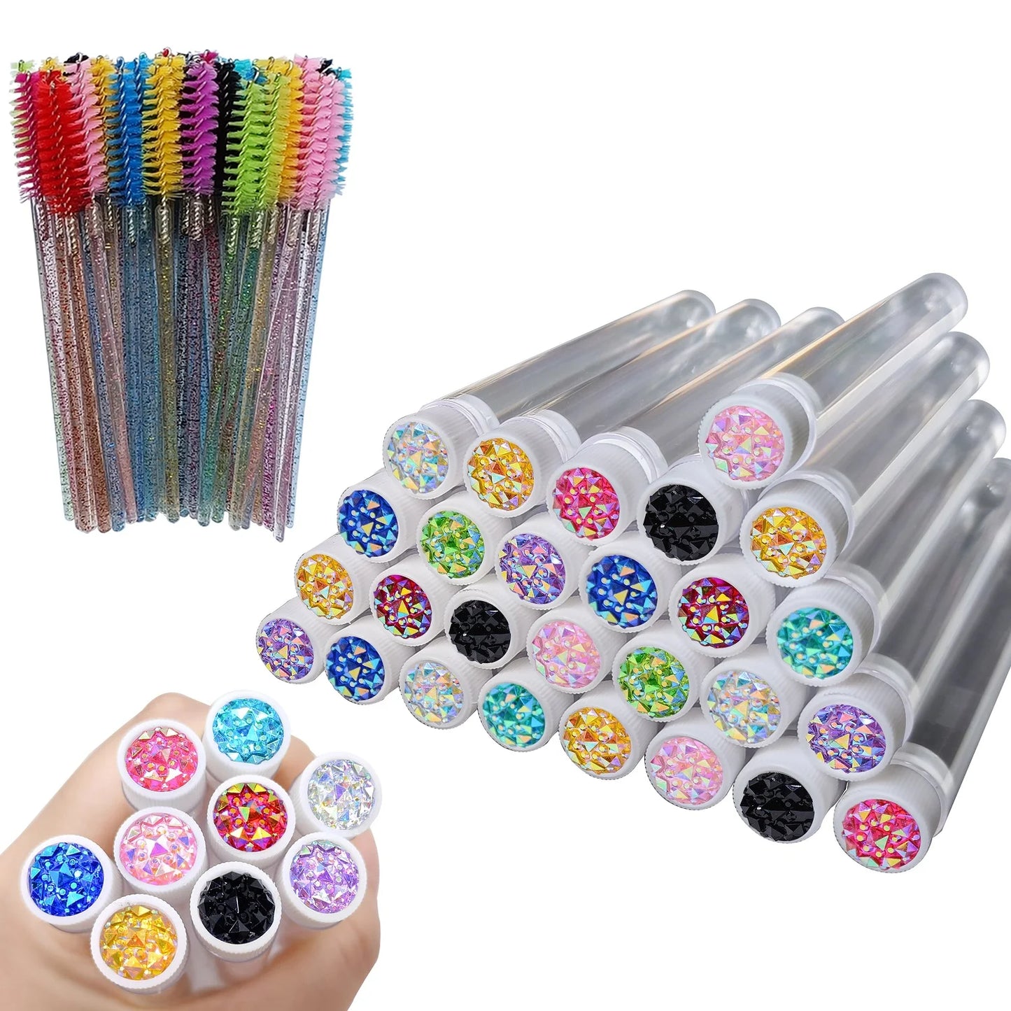 FOEONCO 50PCS Disposable Eyelash Brushes with Tubes – Mascara Wands & Spoolies