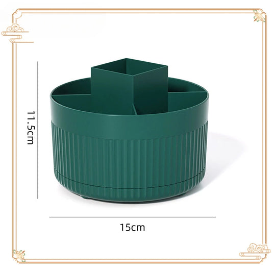 صندوق منظم مكياج دوار 360 درجة من LuxuryGlow — حامل مستحضرات تجميل ومجوهرات على سطح المكتب