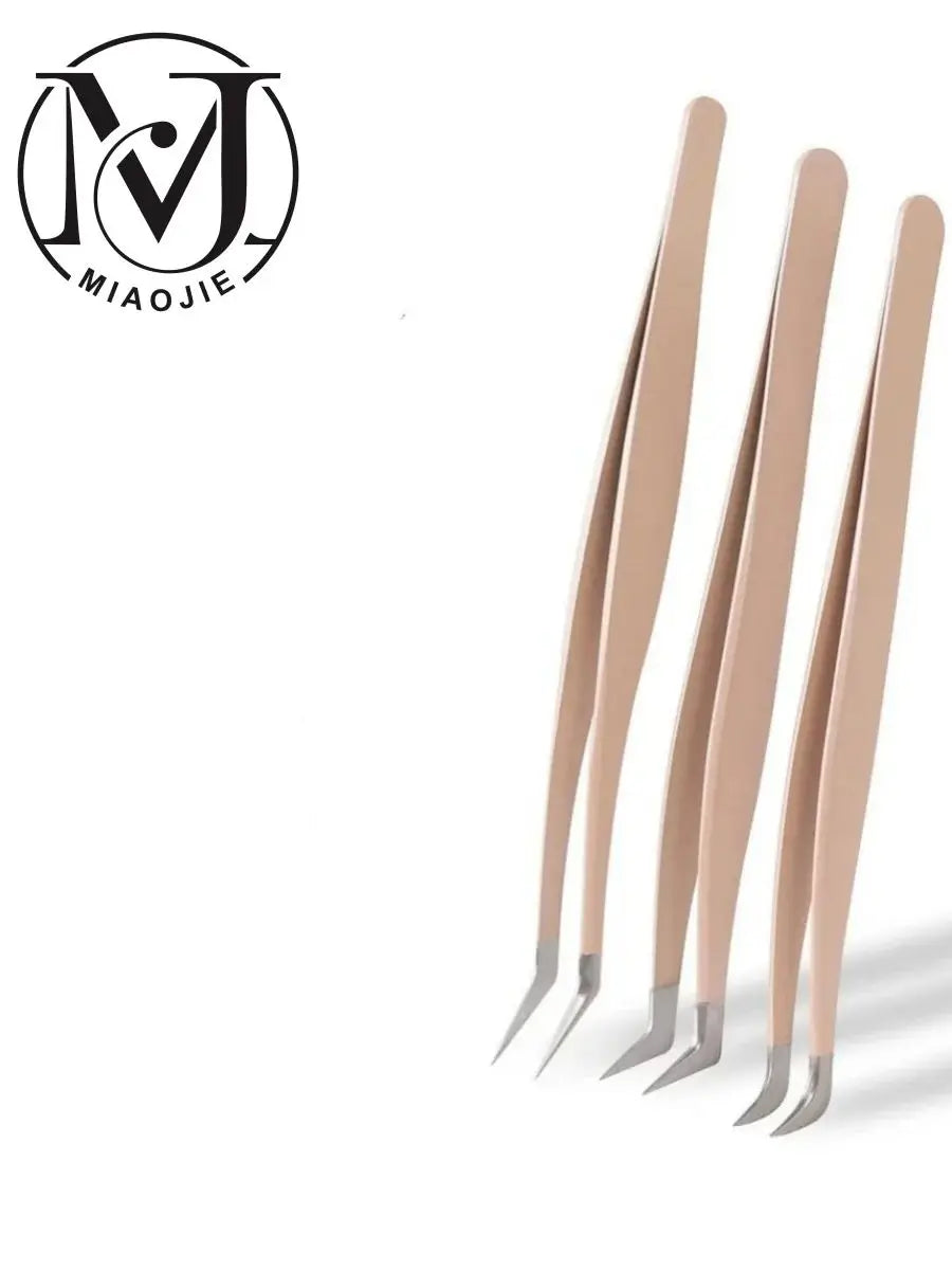 LuxuryGlow MJ Stainless Steel Eyelash Extension Tweezers – Precision 3D Lash Tool