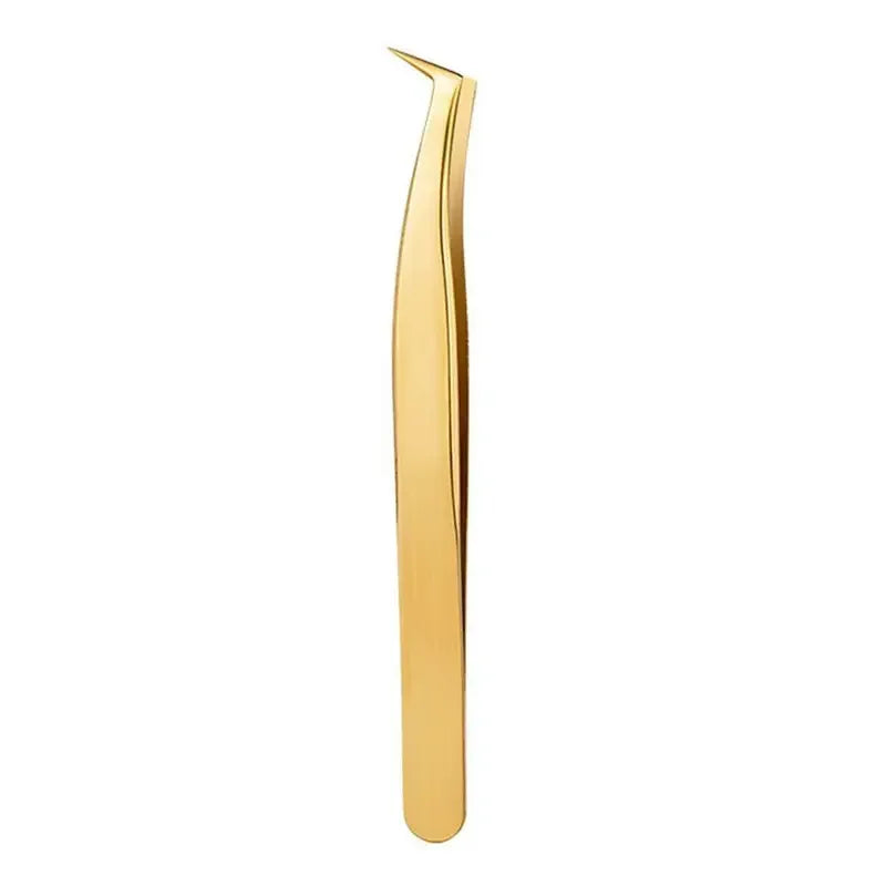LuxuryGlow Golden Precision Eyelash Extension Tweezers – Stainless Steel 3D Clip Tool