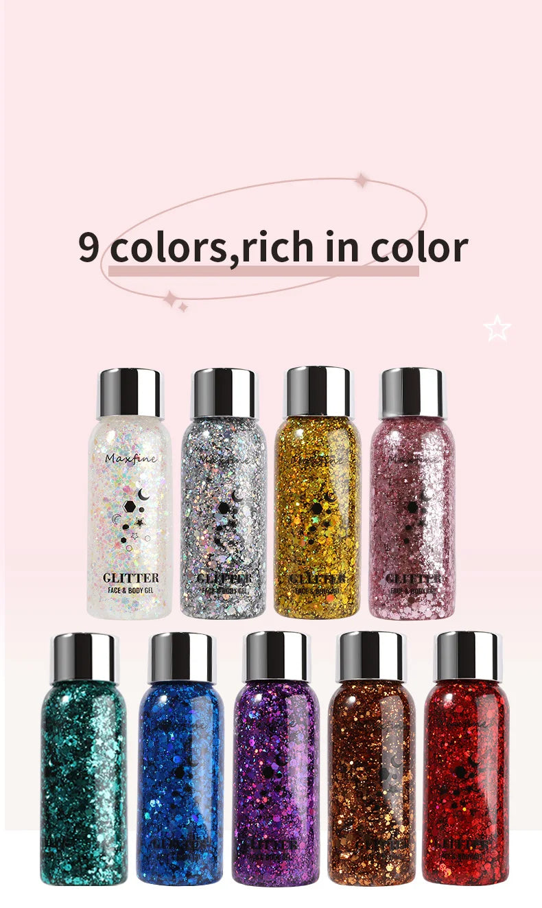MAXFINE Full Body Glitter Gel – Long-Lasting Eye, Hair & Body Sparkle