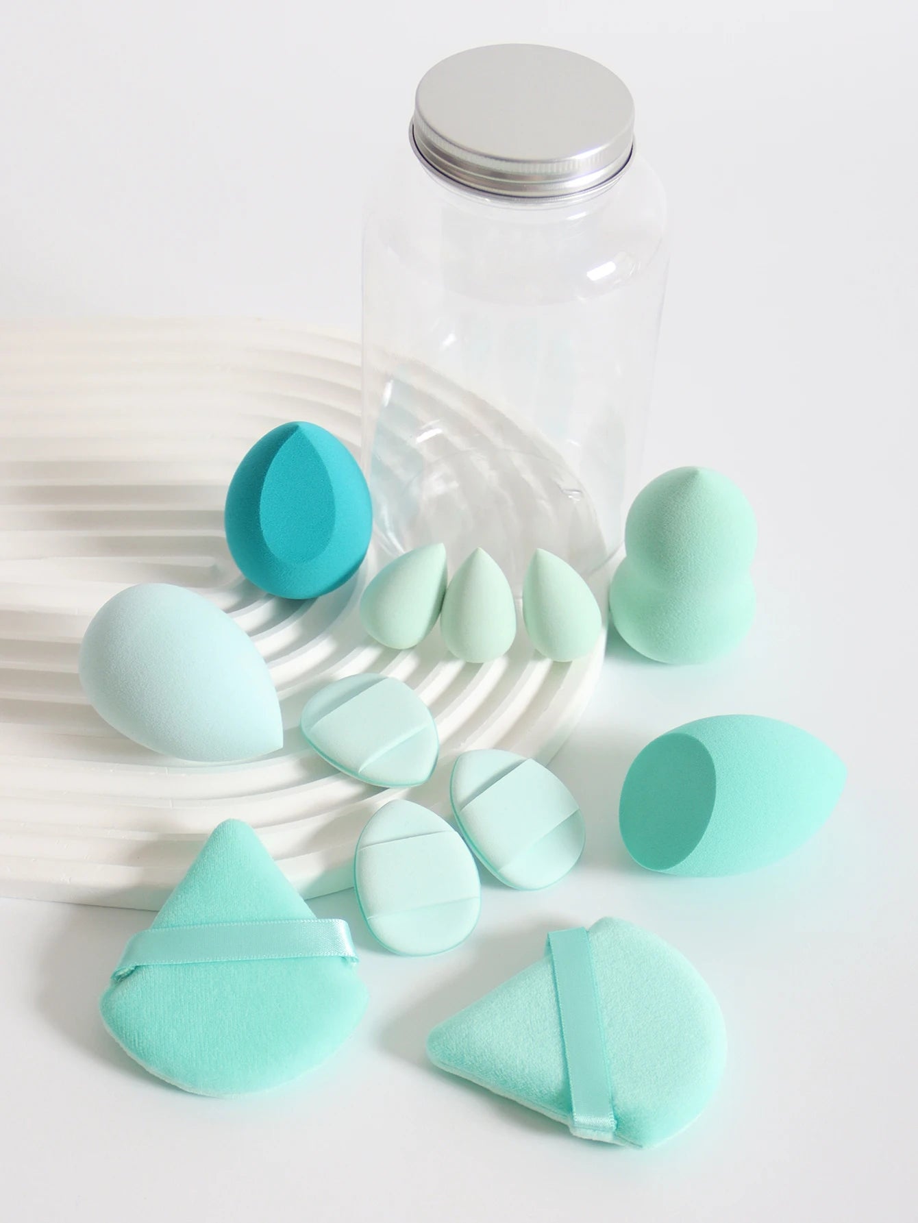 Esponjas de maquillaje de doble uso Luxury Glow, 12 unidades, con frasco de almacenamiento – Sin látex