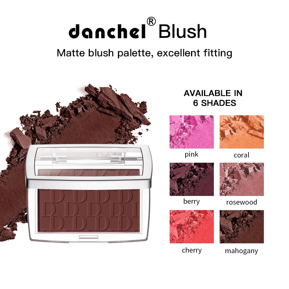Paleta de rubor mate en relieve LuxuryGlow de 6 colores: alta pigmentación, brillo rosado natural