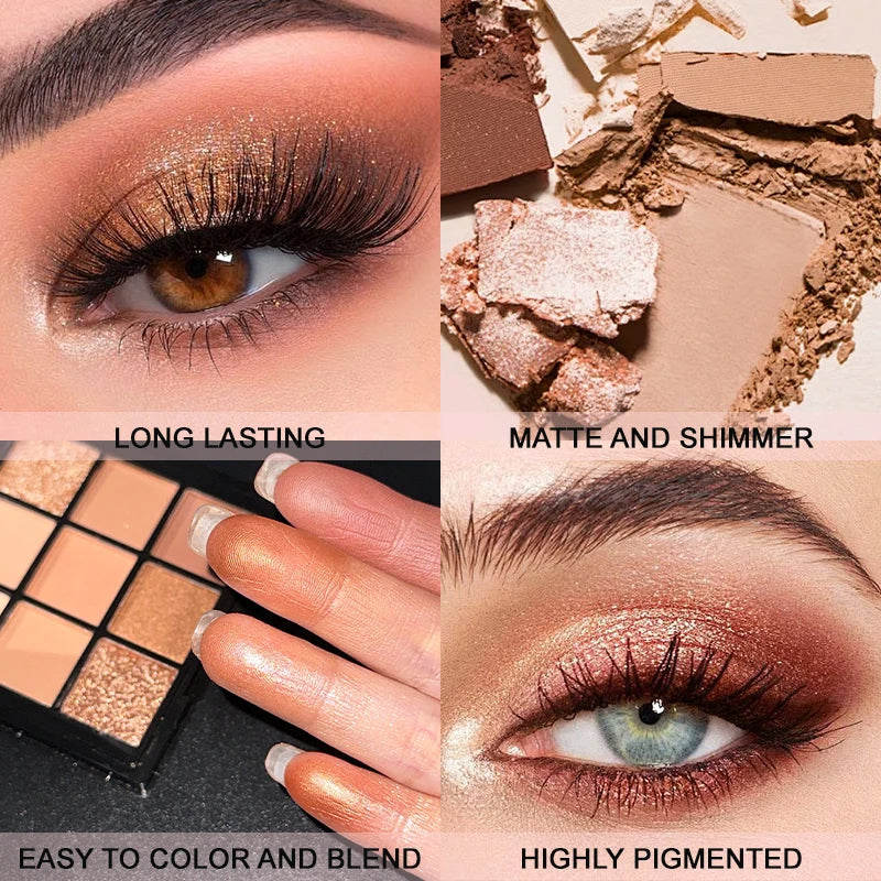 لوحة ظلال العيون LuxuryGlow بـ 9 ألوان - غير لامعة، لامعة، لامعة، درجات اللون الأحمر والبنفسجي