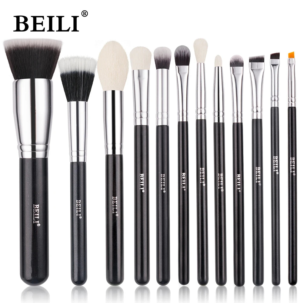 BEILI 30pcs Black Makeup Brush Set – Goat Hair & Synthetic Professional Kit C150