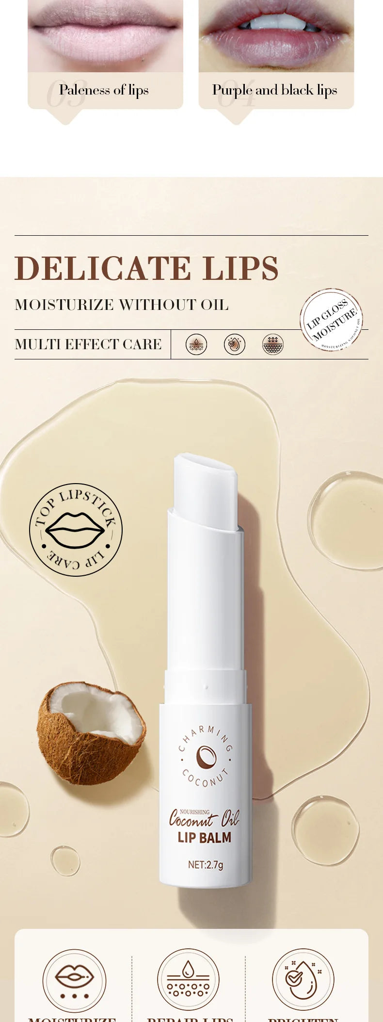 Bálsamo labial de coco con vitamina C de SADOER: tratamiento hidratante y reparador con aloe para labios de SADOER
