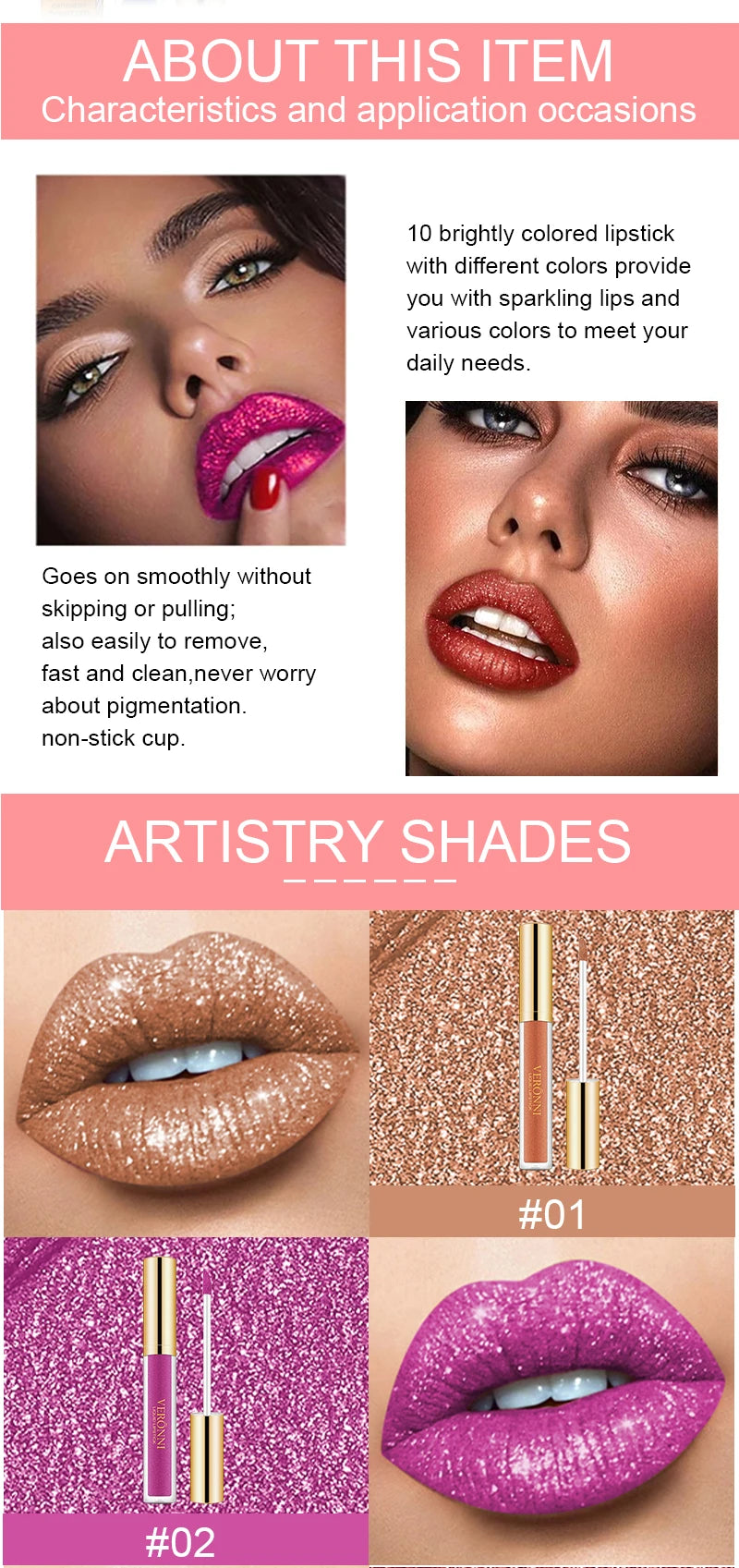 Set de labiales líquidos con purpurina LuxuryGlow de 15 colores: brillo labial duradero, resistente al agua y brillante.