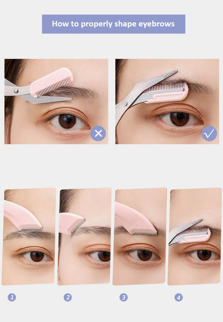 Set de cuchilla profesional para cejas y afeitadora facial LuxuryGlow para mujer: incluye peine y tijeras para cejas (acero inoxidable)