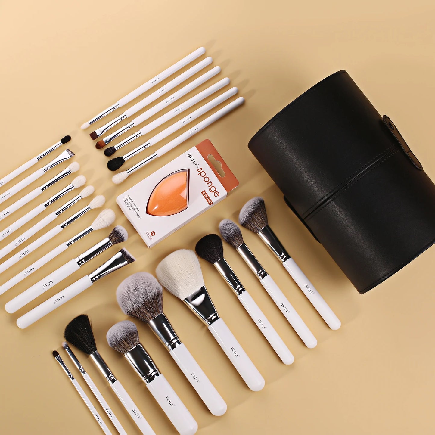 BEILI 30pcs Black Makeup Brush Set – Goat Hair & Synthetic Professional Kit C150