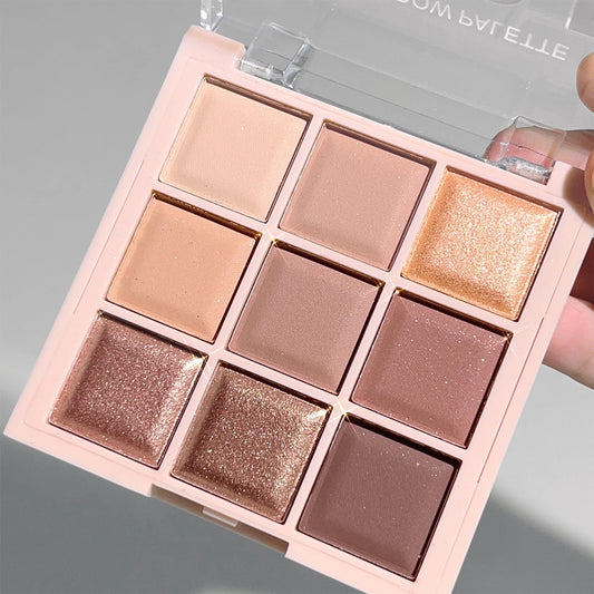 LuxuryGlow 9-Color Eyeshadow Palette – Matte, Shimmer & Glitter Milk Tea Shades | Waterproof, Long-Lasting Daily Makeup