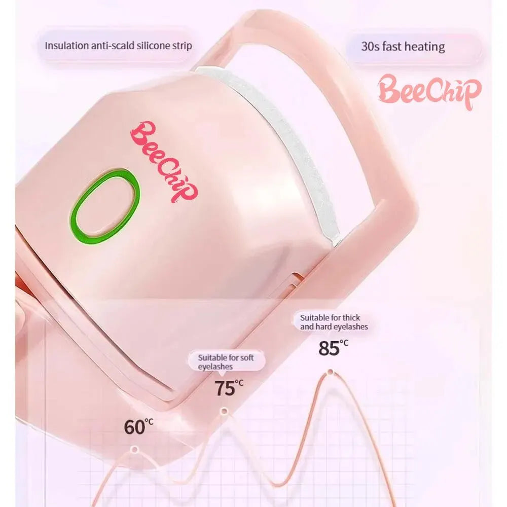 مكبس رموش كهربائي وردي قابل لإعادة الشحن من BeeChip - تسخين سريع وتجعيدات تدوم طويلاً