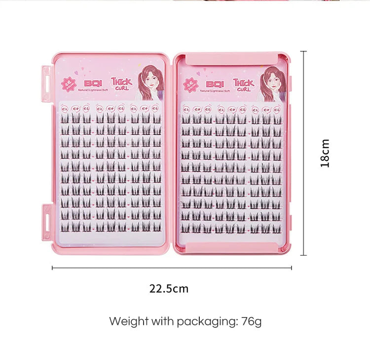 BQI Lazy Cat Elf Eyelash Book – 180pcs DIY Lash Clusters with Glue Set
