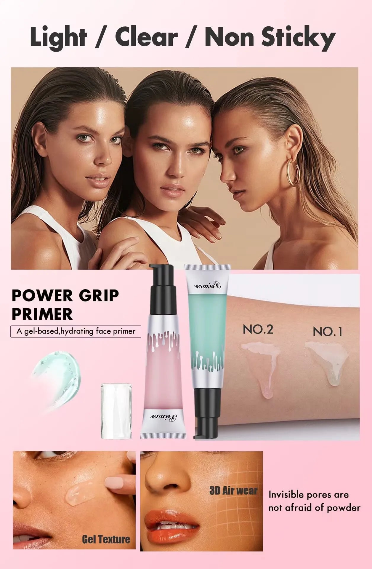 Prebase hidratante facial LUXURYTO Power Grip de 24 ml: minimiza los poros, suaviza y es una base de maquillaje de larga duración.