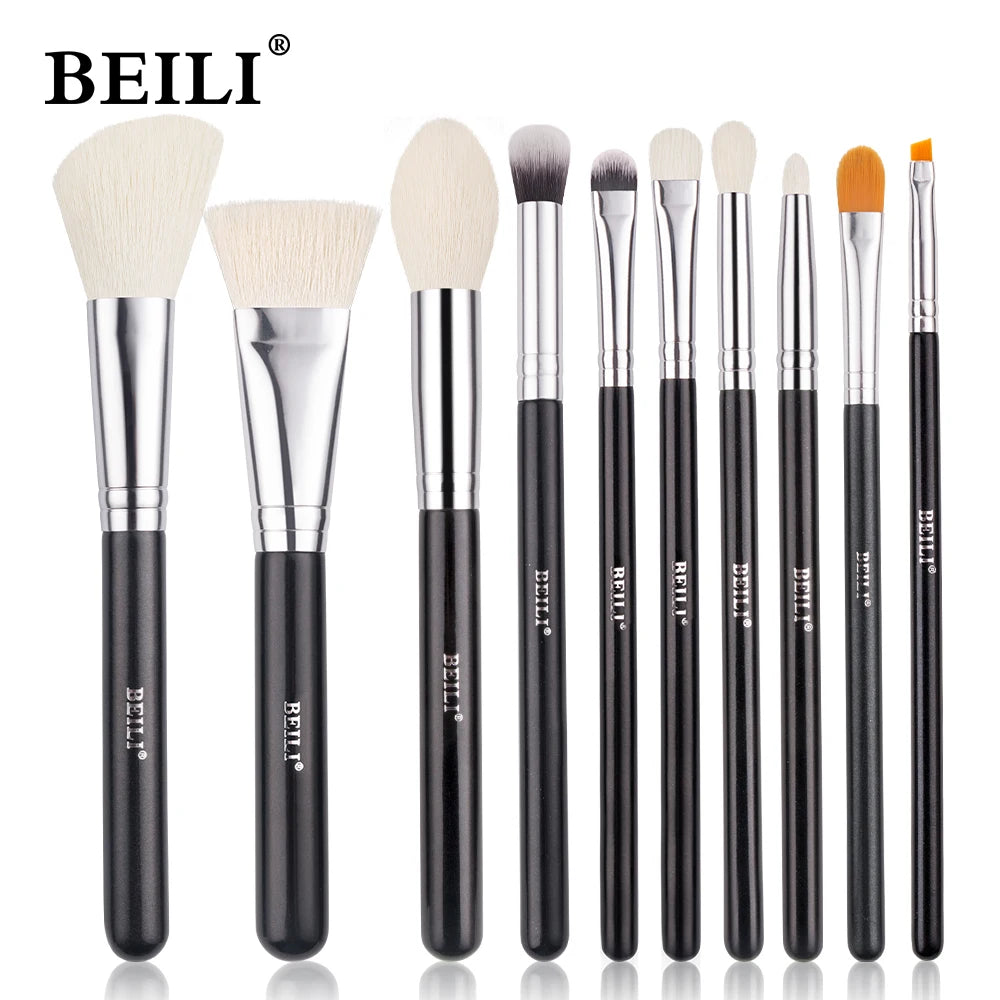 BEILI 30pcs Black Makeup Brush Set – Goat Hair & Synthetic Professional Kit C150