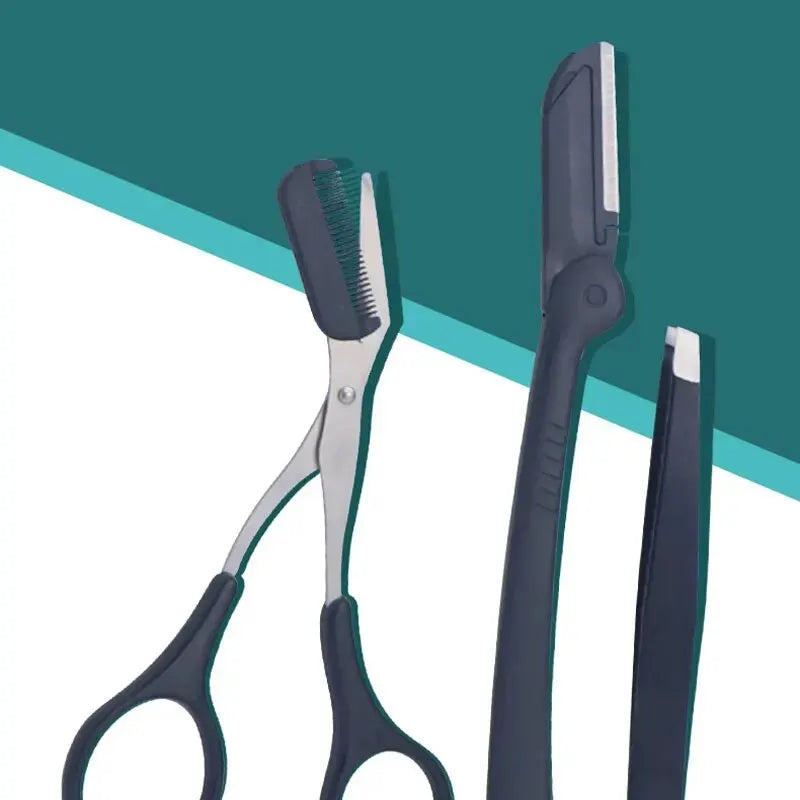 LuxuryGlow 3PCS Stainless Steel Eyebrow Grooming Set – Tweezer, Scissors & Comb Kit