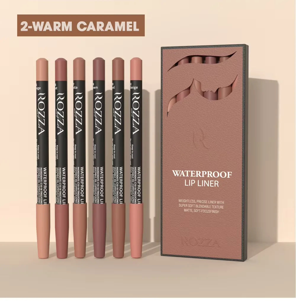 مجموعة أقلام تحديد الشفاه المقاومة للماء من LuxuryGlow Rozza - لمسة نهائية غير لامعة دقيقة وخفيفة الوزن وقابلة للمزج