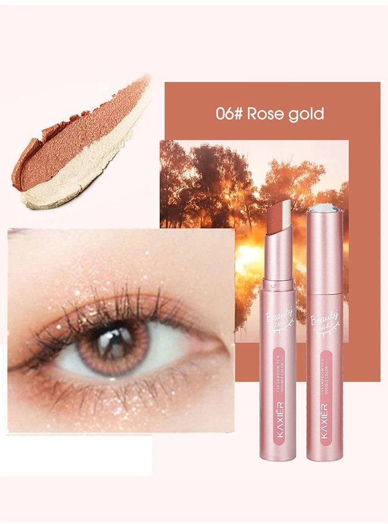 قلم ظلال العيون الفاخر ثنائي اللون المقاوم للماء من LuxuryGlow - يدوم طويلاً، بلمسة نهائية لامعة